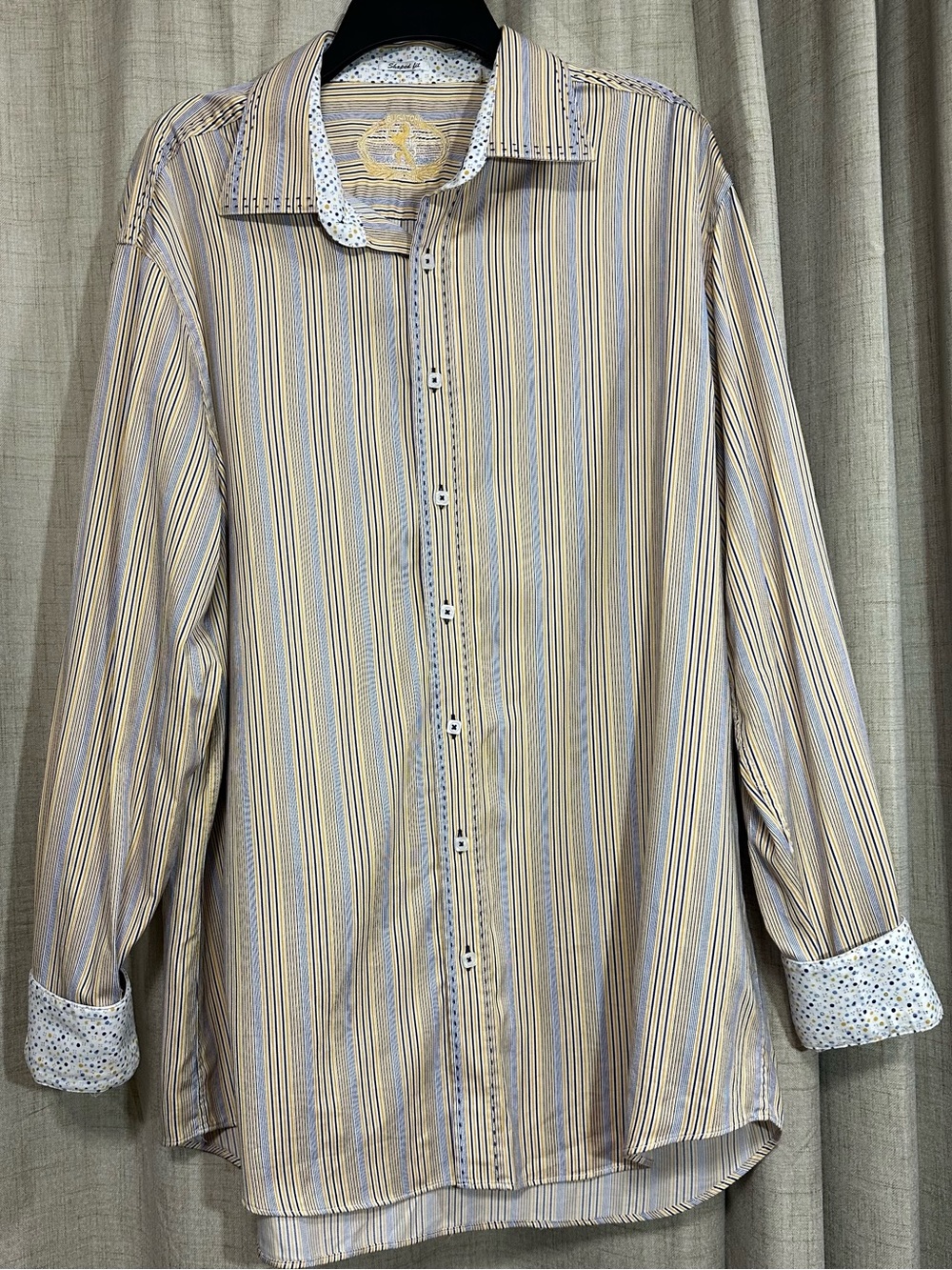 Bugatchi Vertical Striped & Polka Dot Dress Shirt in Yellow, Blue & White